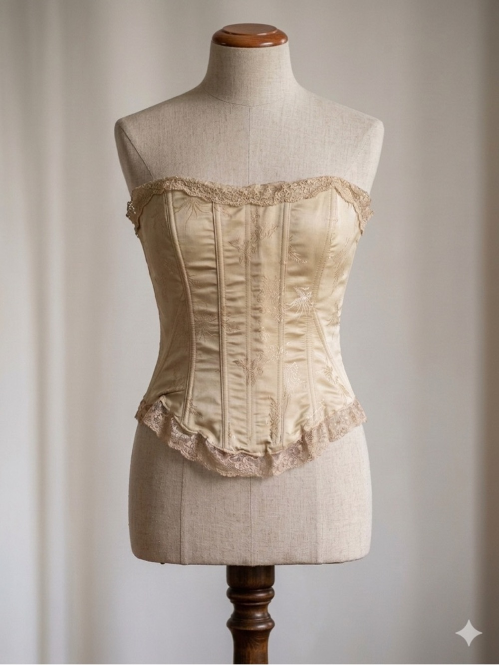 Lace-Trim Strapless Corset in Beige NWOT